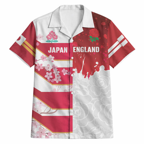 Japan and England Rugby Custom Hawaiian Shirt Brave Blossoms Red Roses Together