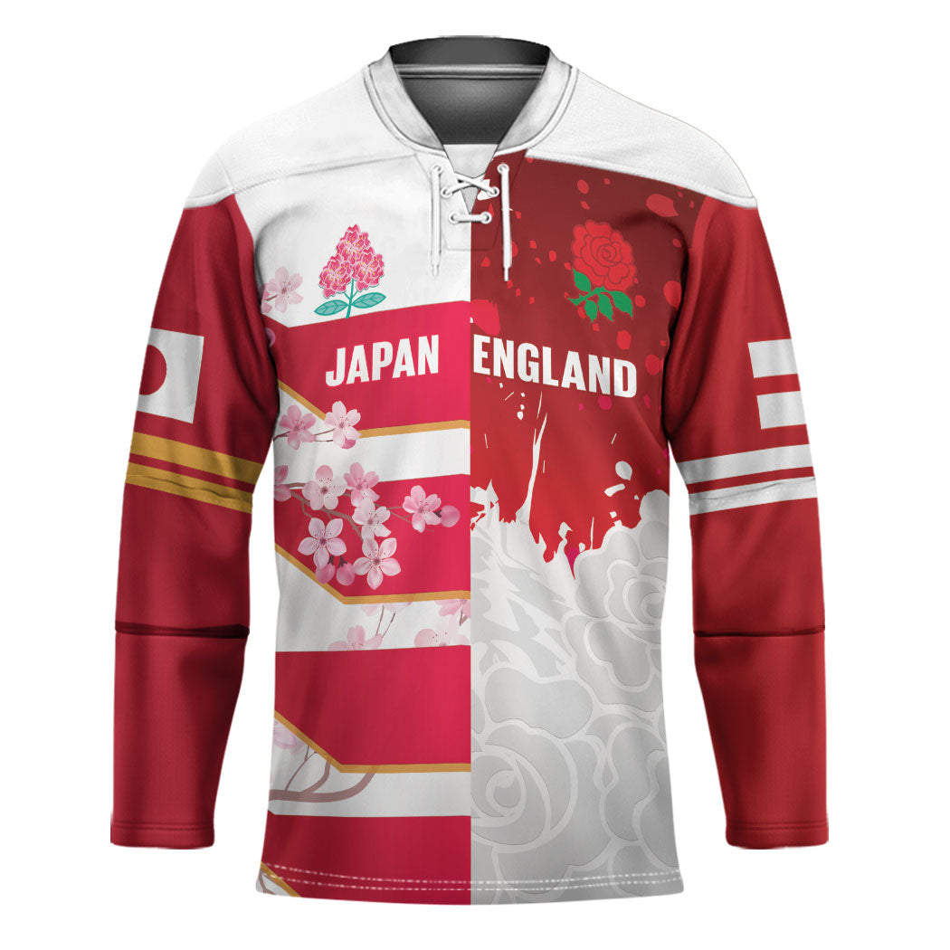 Japan and England Rugby Custom Hockey Jersey Brave Blossoms Red Roses Together