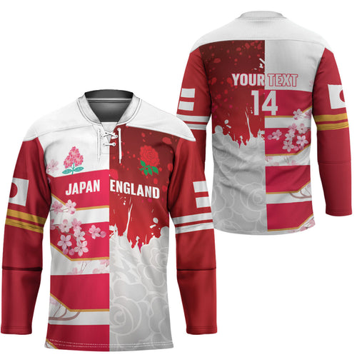 Japan and England Rugby Custom Hockey Jersey Brave Blossoms Red Roses Together