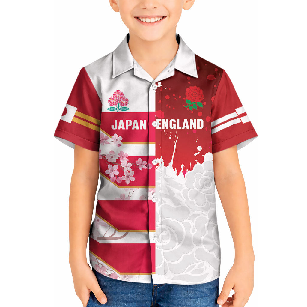 Japan and England Rugby Custom Kid Hawaiian Shirt Brave Blossoms Red Roses Together