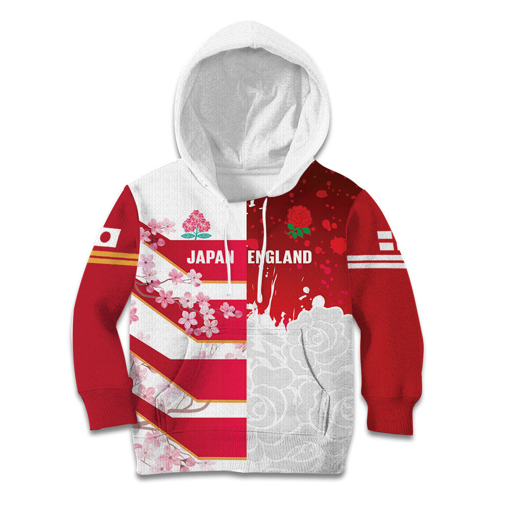 Japan and England Rugby Custom Kid Hoodie Brave Blossoms Red Roses Together