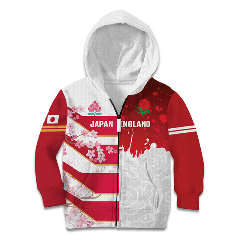 Japan and England Rugby Custom Kid Hoodie Brave Blossoms Red Roses Together