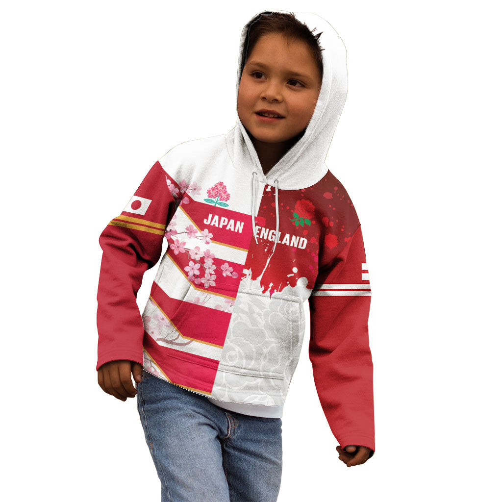 Japan and England Rugby Custom Kid Hoodie Brave Blossoms Red Roses Together