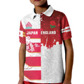 Japan and England Rugby Custom Kid Polo Shirt Brave Blossoms Red Roses Together