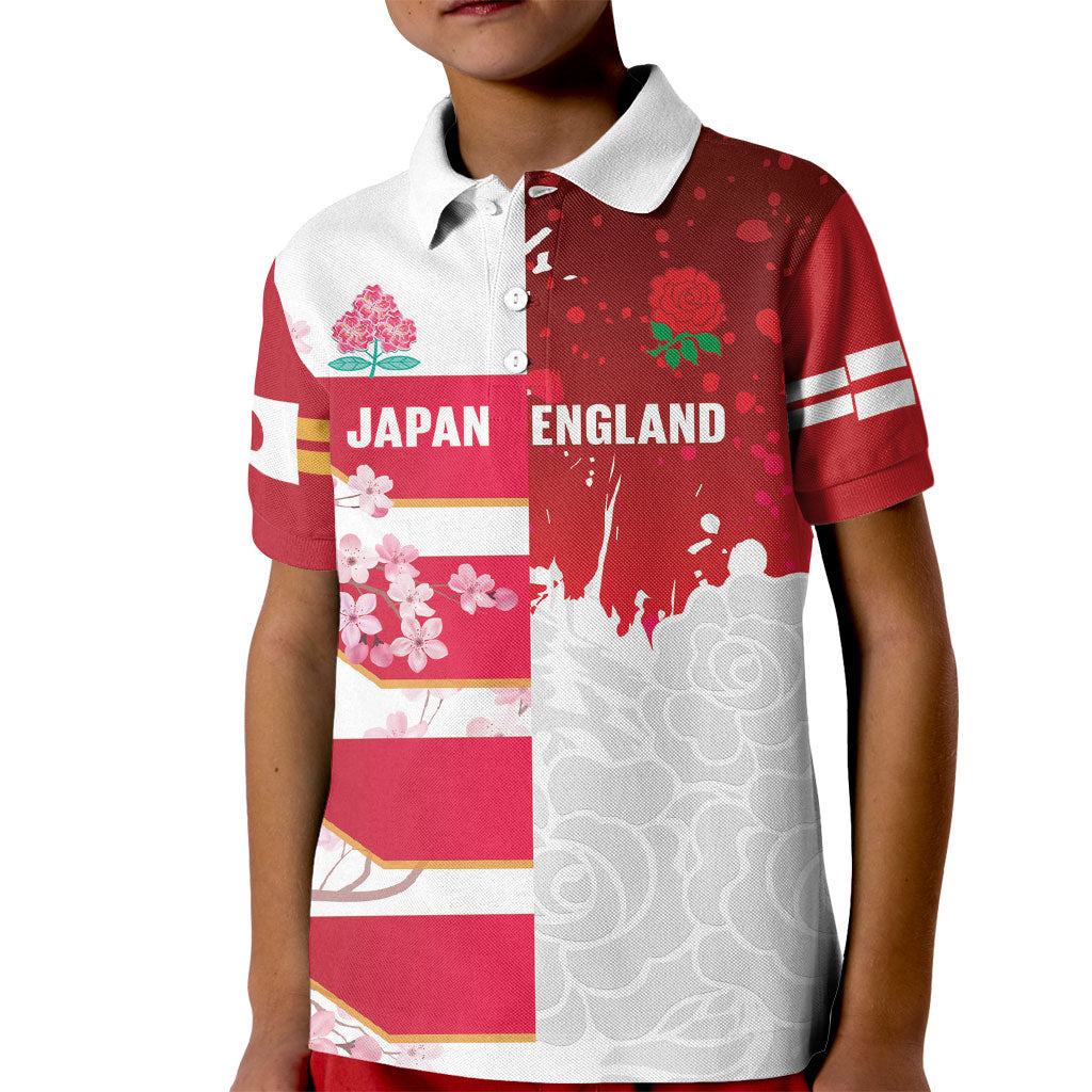 Japan and England Rugby Custom Kid Polo Shirt Brave Blossoms Red Roses Together
