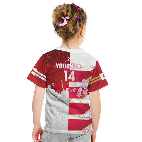 Japan and England Rugby Custom Kid T Shirt Brave Blossoms Red Roses Together