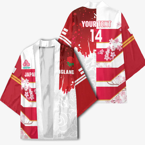 Japan and England Rugby Custom Kimono Brave Blossoms Red Roses Together