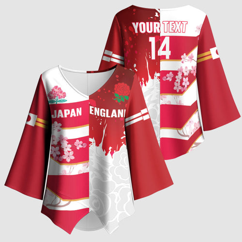Japan and England Rugby Custom Kimono Sleeve Blouse Brave Blossoms Red Roses Together