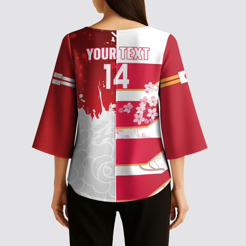 Japan and England Rugby Custom Kimono Sleeve Blouse Brave Blossoms Red Roses Together