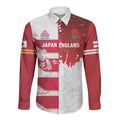 Japan and England Rugby Custom Long Sleeve Button Shirt Brave Blossoms Red Roses Together