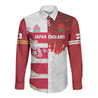Japan and England Rugby Custom Long Sleeve Button Shirt Brave Blossoms Red Roses Together