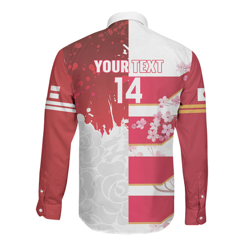 Japan and England Rugby Custom Long Sleeve Button Shirt Brave Blossoms Red Roses Together