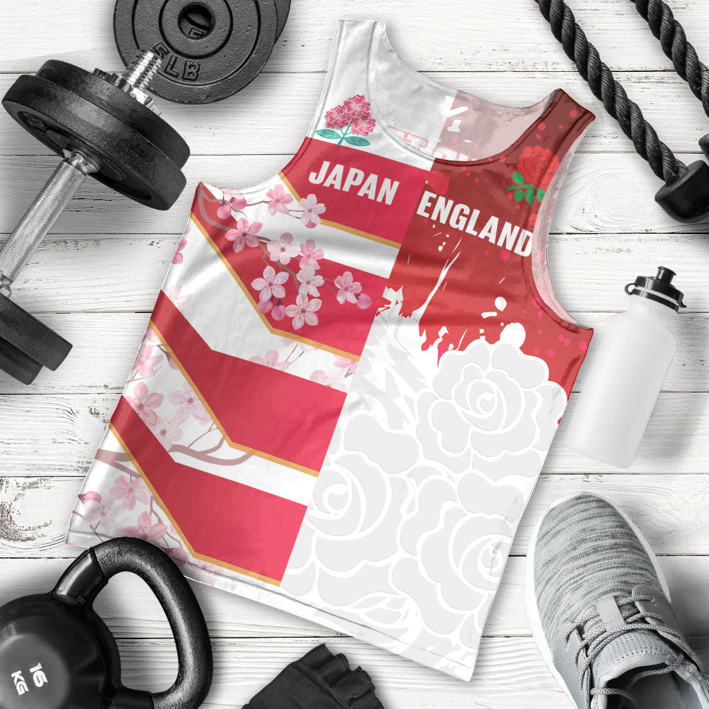 Japan and England Rugby Custom Men Tank Top Brave Blossoms Red Roses Together