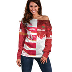 Japan and England Rugby Custom Off Shoulder Sweater Brave Blossoms Red Roses Together