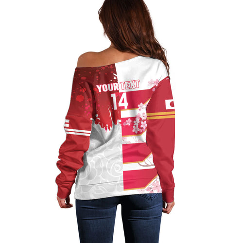 Japan and England Rugby Custom Off Shoulder Sweater Brave Blossoms Red Roses Together