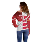 Japan and England Rugby Custom Off Shoulder Sweater Brave Blossoms Red Roses Together