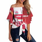 Japan and England Rugby Custom Off Shoulder Wrap Waist Top Brave Blossoms Red Roses Together