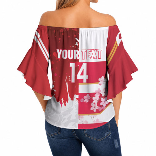 Japan and England Rugby Custom Off Shoulder Wrap Waist Top Brave Blossoms Red Roses Together