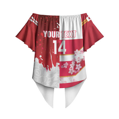 Japan and England Rugby Custom Off Shoulder Wrap Waist Top Brave Blossoms Red Roses Together