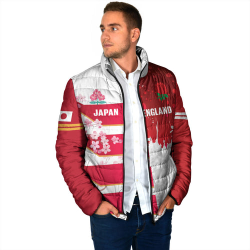Japan and England Rugby Custom Padded Jacket Brave Blossoms Red Roses Together