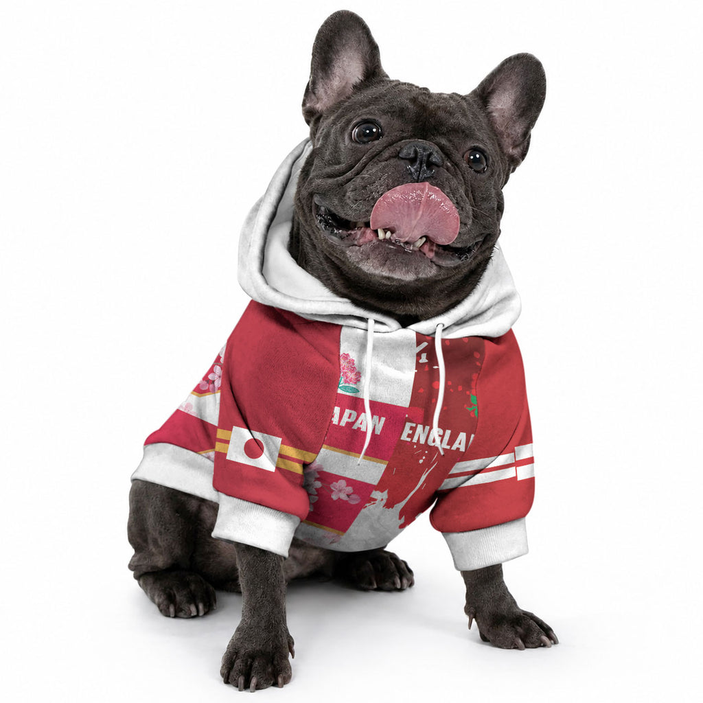 Japan and England Rugby Custom Pet Hoodie Brave Blossoms Red Roses Together