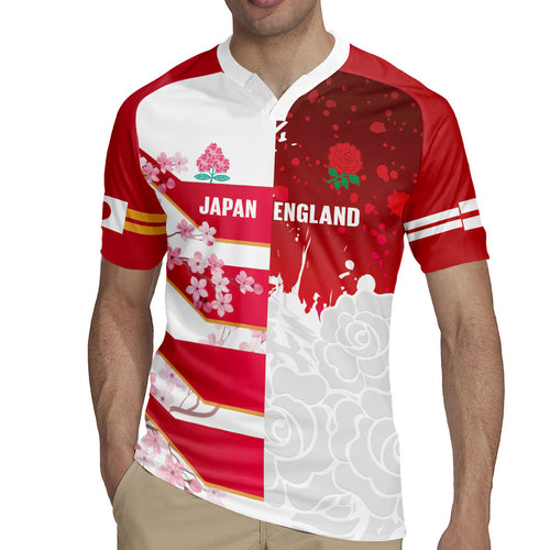 Japan and England Rugby Custom Rugby Jersey Brave Blossoms Red Roses Together