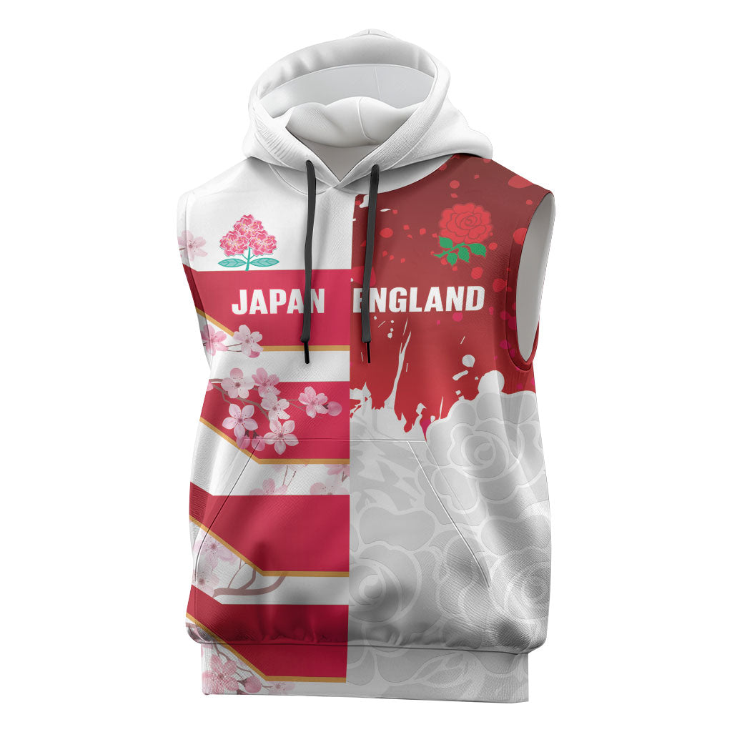Japan and England Rugby Custom Sleeveless Hoodie Brave Blossoms Red Roses Together