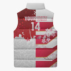 Japan and England Rugby Custom Sleeveless Puffer Jacket Brave Blossoms Red Roses Together