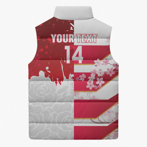 Japan and England Rugby Custom Sleeveless Puffer Jacket Brave Blossoms Red Roses Together