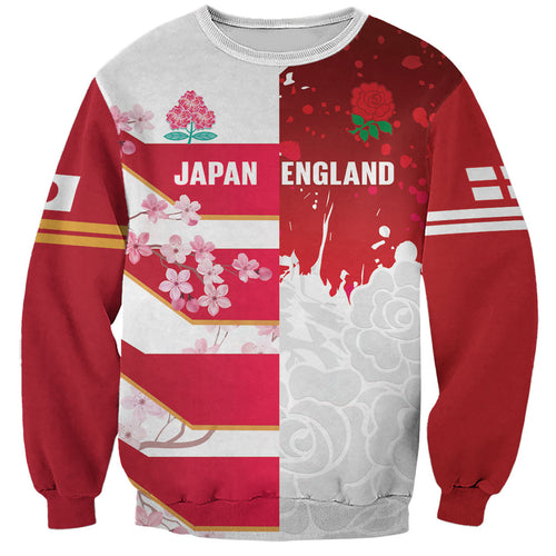 Japan and England Rugby Custom Sweatshirt Brave Blossoms Red Roses Together