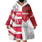 Japan and England Rugby Custom Wearable Blanket Hoodie Brave Blossoms Red Roses Together