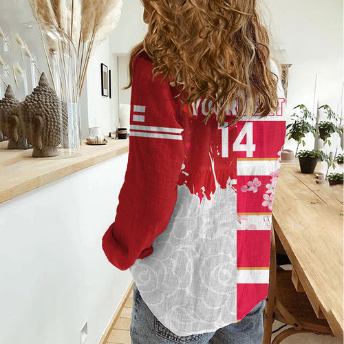 Japan and England Rugby Custom Women Casual Shirt Brave Blossoms Red Roses Together