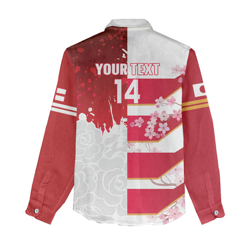 Japan and England Rugby Custom Women Casual Shirt Brave Blossoms Red Roses Together