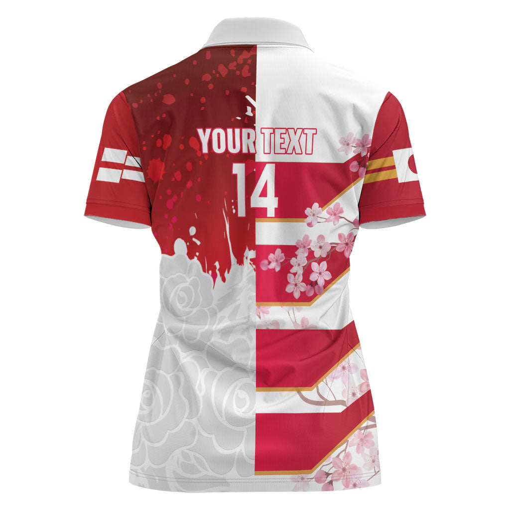 Japan and England Rugby Custom Women Polo Shirt Brave Blossoms Red Roses Together