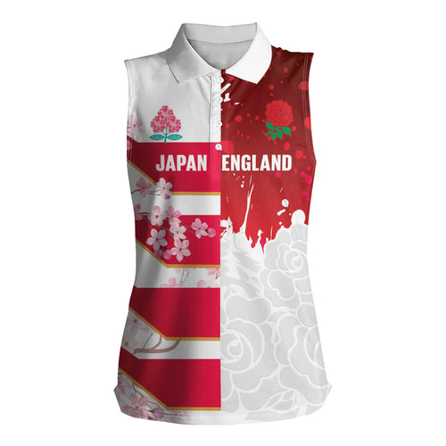 Japan and England Rugby Custom Women Sleeveless Polo Shirt Brave Blossoms Red Roses Together