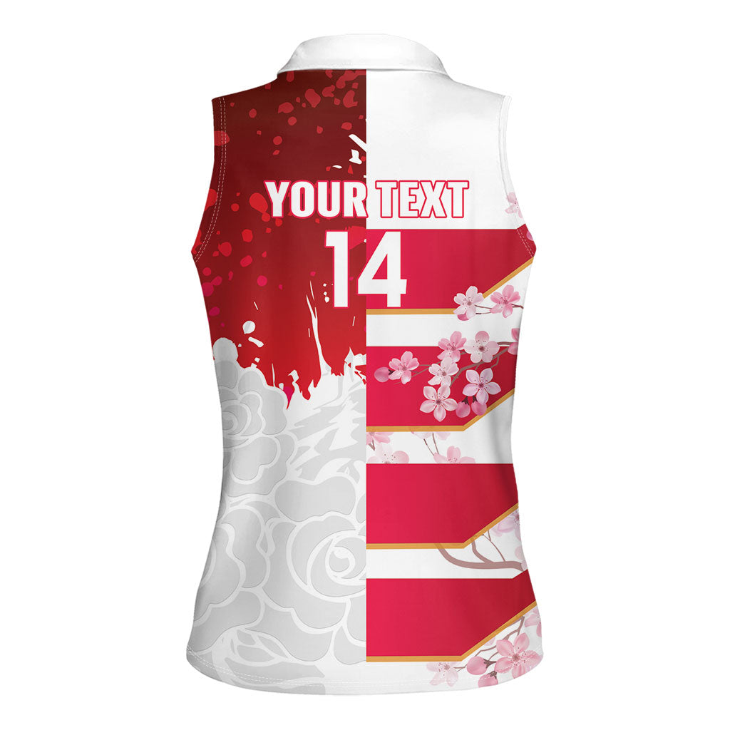 Japan and England Rugby Custom Women Sleeveless Polo Shirt Brave Blossoms Red Roses Together
