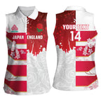 Japan and England Rugby Custom Women Sleeveless Polo Shirt Brave Blossoms Red Roses Together