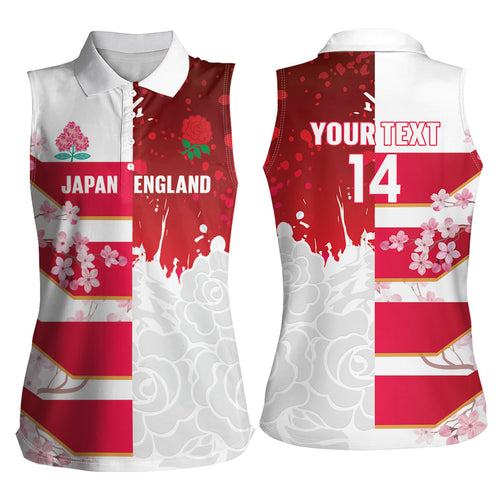 Japan and England Rugby Custom Women Sleeveless Polo Shirt Brave Blossoms Red Roses Together