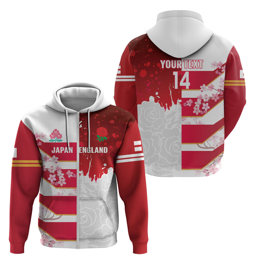 Japan and England Rugby Custom Zip Hoodie Brave Blossoms Red Roses Together