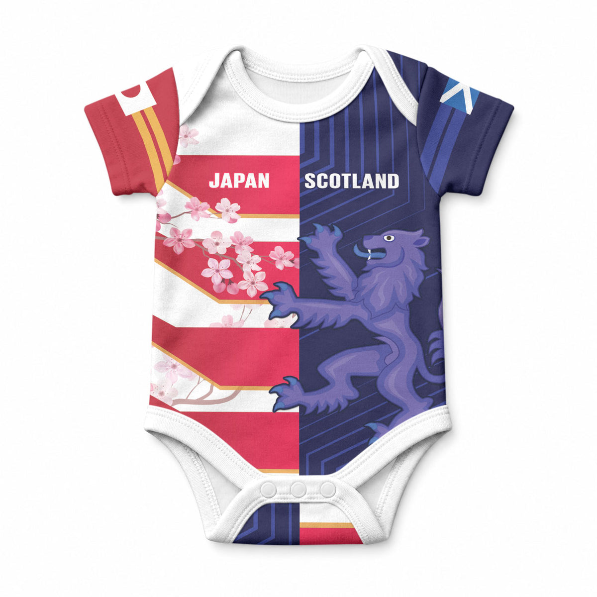 Japan and Scotland Rugby Custom Baby Onesie Brave Blossoms Scottish Thistle Together