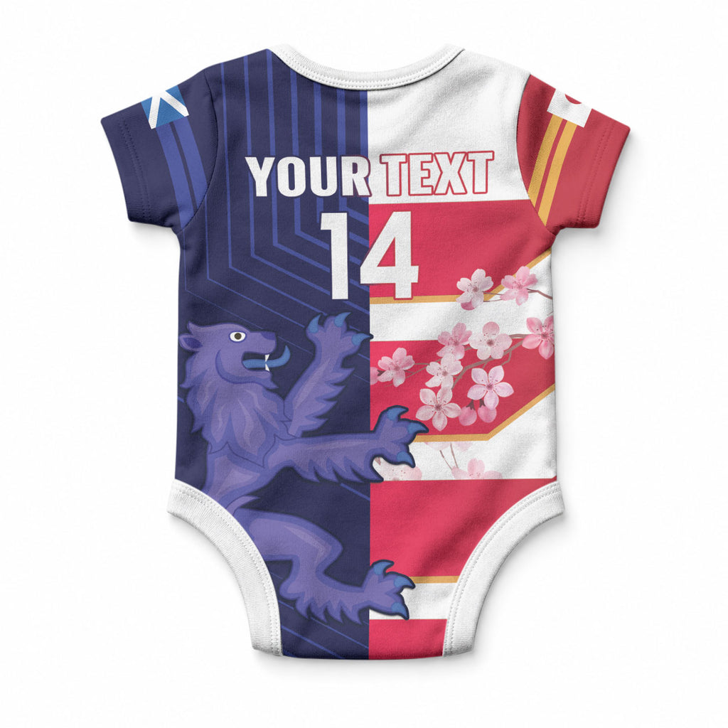 Japan and Scotland Rugby Custom Baby Onesie Brave Blossoms Scottish Thistle Together