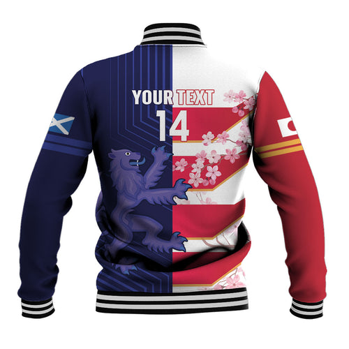 Japan and Scotland Rugby Custom Baseball Jacket Brave Blossoms Scottish Thistle Together