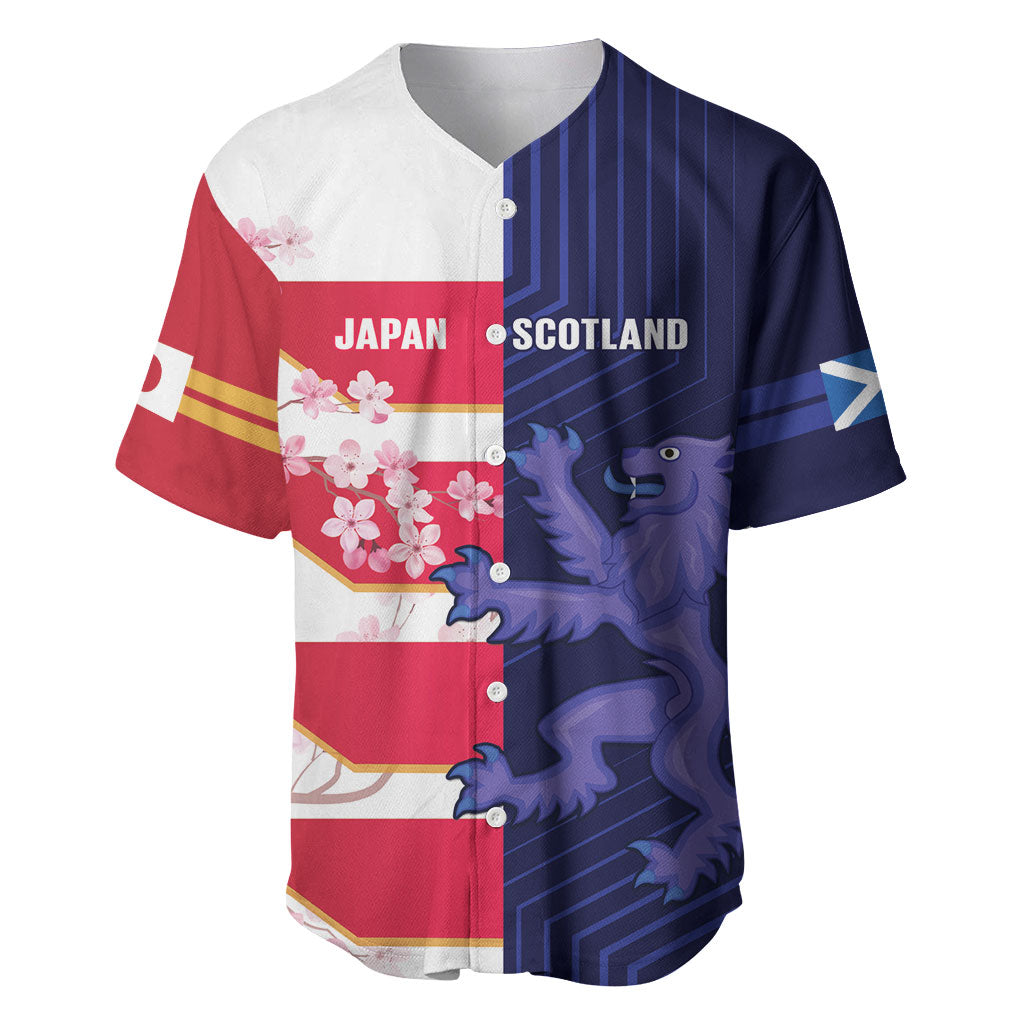 Japan and Scotland Rugby Custom Baseball Jersey Brave Blossoms Scottish Thistle Together