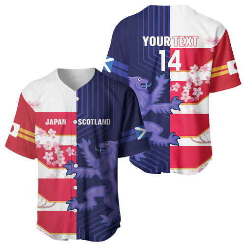 Japan and Scotland Rugby Custom Baseball Jersey Brave Blossoms Scottish Thistle Together