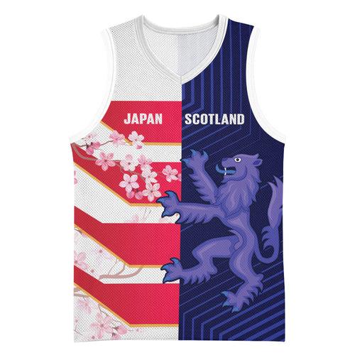 Japan and Scotland Rugby Custom Basketball Jersey Brave Blossoms Scottish Thistle Together