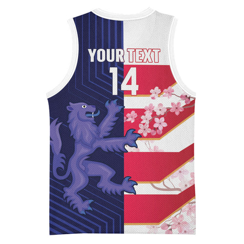 Japan and Scotland Rugby Custom Basketball Jersey Brave Blossoms Scottish Thistle Together