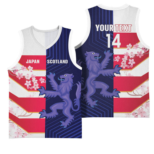 Japan and Scotland Rugby Custom Basketball Jersey Brave Blossoms Scottish Thistle Together