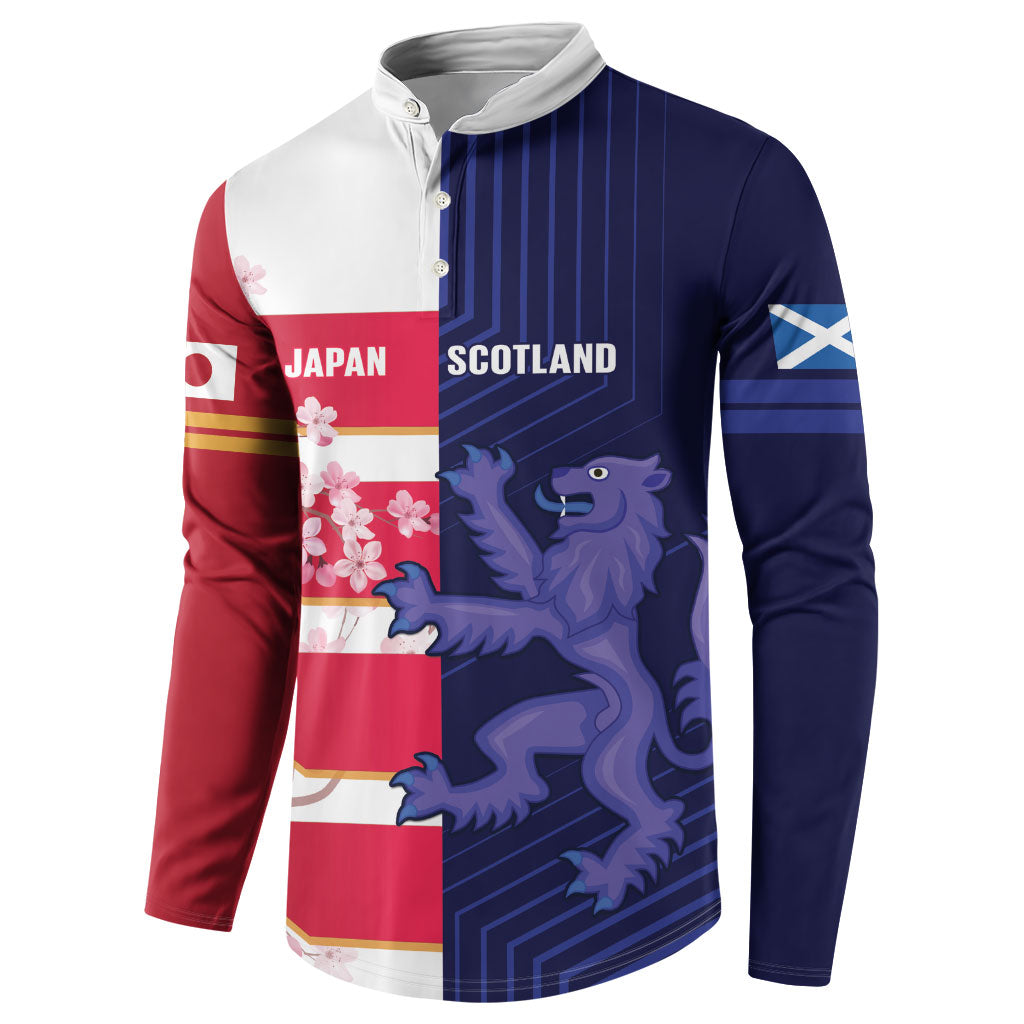 Japan and Scotland Rugby Custom Button Sweatshirt Brave Blossoms Scottish Thistle Together