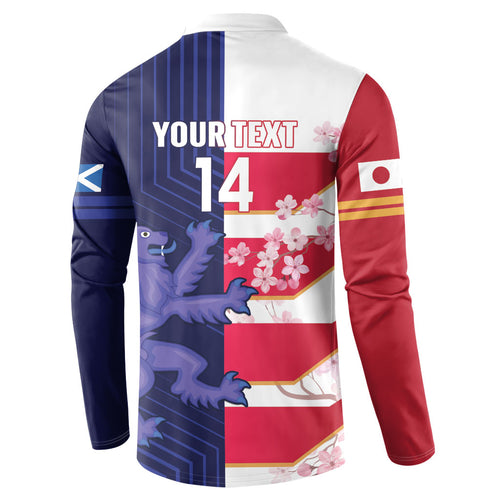 Japan and Scotland Rugby Custom Button Sweatshirt Brave Blossoms Scottish Thistle Together