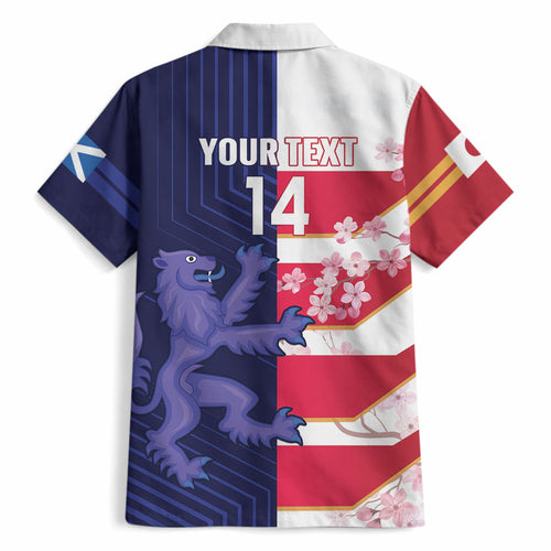 Japan and Scotland Rugby Custom Hawaiian Shirt Brave Blossoms Scottish Thistle Together